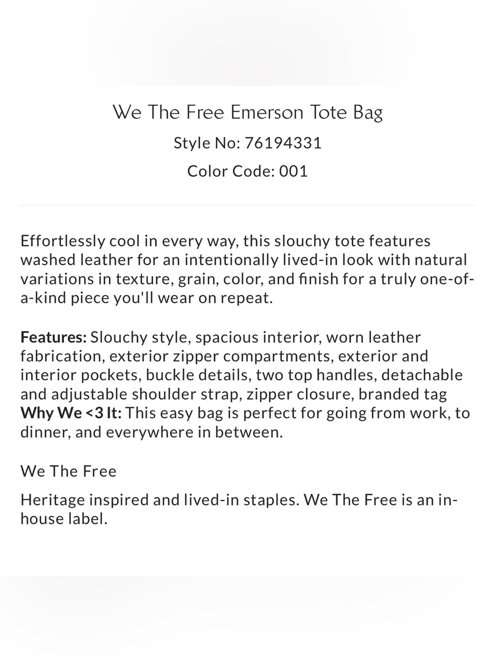 NWOT Free People We the Free Coal Emerson Tote Bag - Picture 16 of 16